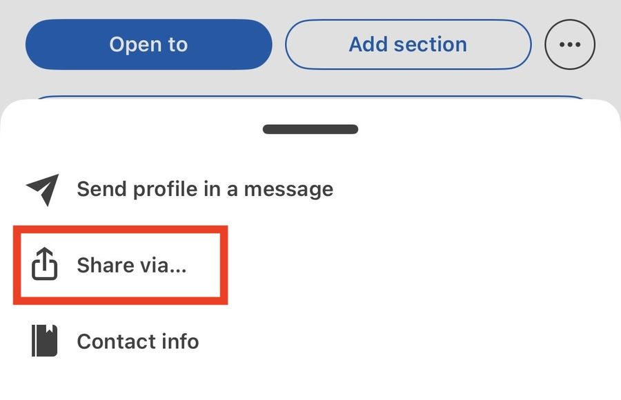 Share via in the LinkedIn menu